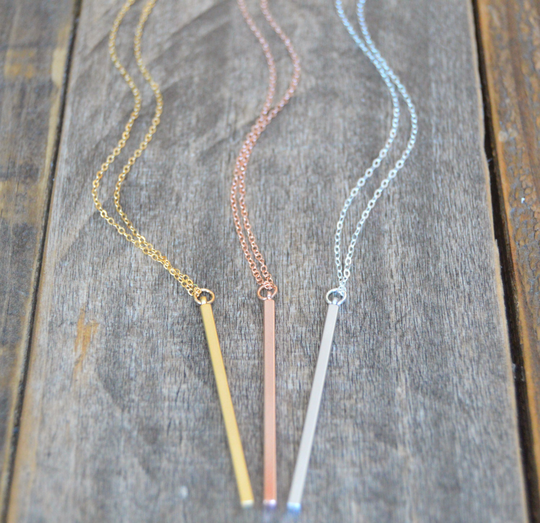 Thin Vertical Bar Necklace Dainty Stick Pendant Bar Necklace Silver Gold & Rose Minimal Jewelry Minimalist Mothers Day Gift