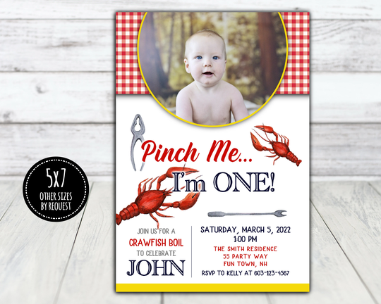 Crawfish Boil Birthday Invitation - First Party Invite Seafood Boil, Lobster Printable