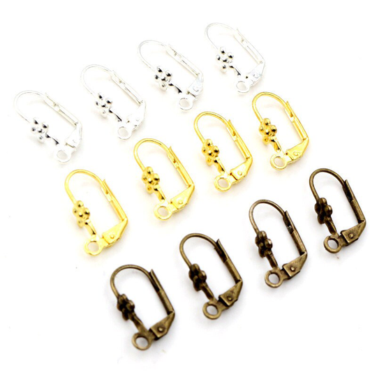 2010mm 50Pcs High Quality 3 Colors Plated Flower Brass French Earring Hooks Wire Settings Base Whole Sale