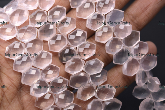 5 Match Pair, Natural Rose Quartz, Faceted Hexagon Shape Briolettes Beads, Size 8x12mm