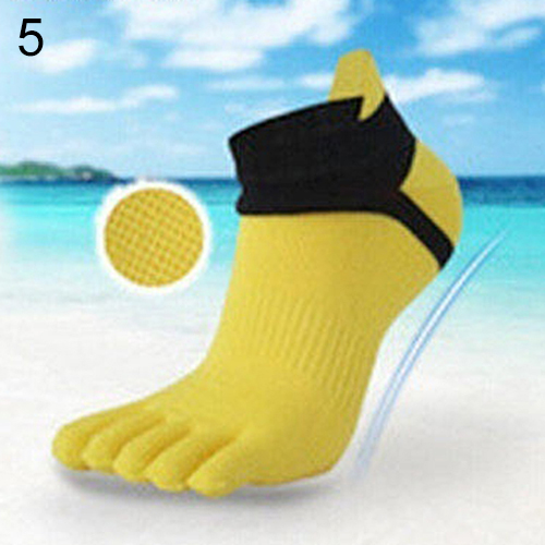 1 Pair Men's Cotton Blended Sports Five Finger Toe Socks Patchwork Mesh Socks - yellow