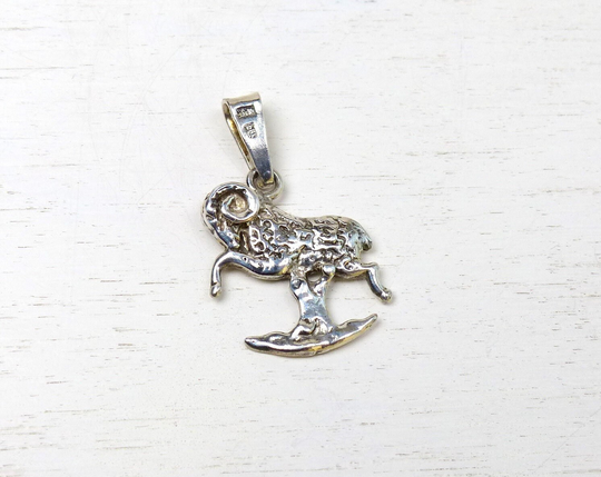 sterling Silver 925 Aries Necklace Pendant Double Sided Ram Vintage Zodiac Charm Sign Birth