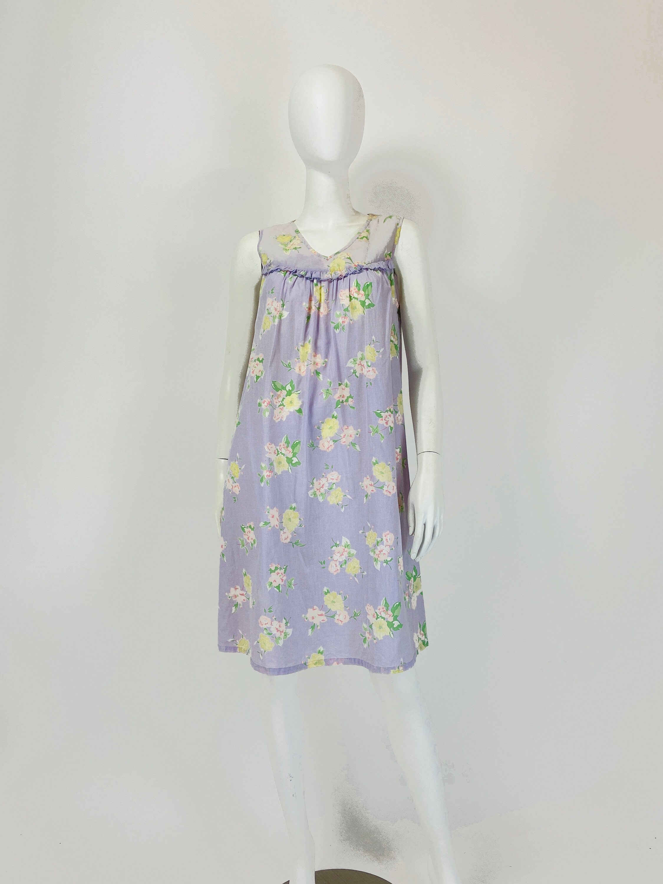 Vintage 60S House Dress, 80S Nightgown, Floral Nightie, Short Small Size 4 6 Us, 8 10 Uk Y072
