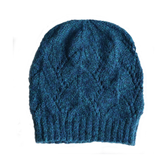 Beanie Alpaca Blend Cable Pattern Hand Knitted Hat, Blue