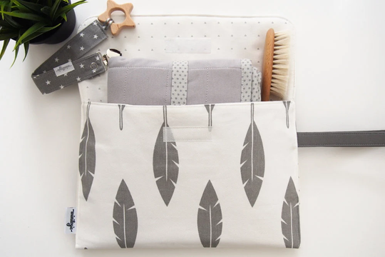 Diaper Clutch, Bag Organizer Pouches, & Wipes Case, Nappy Cloth Bag, Small Baby Wallet, Feathers