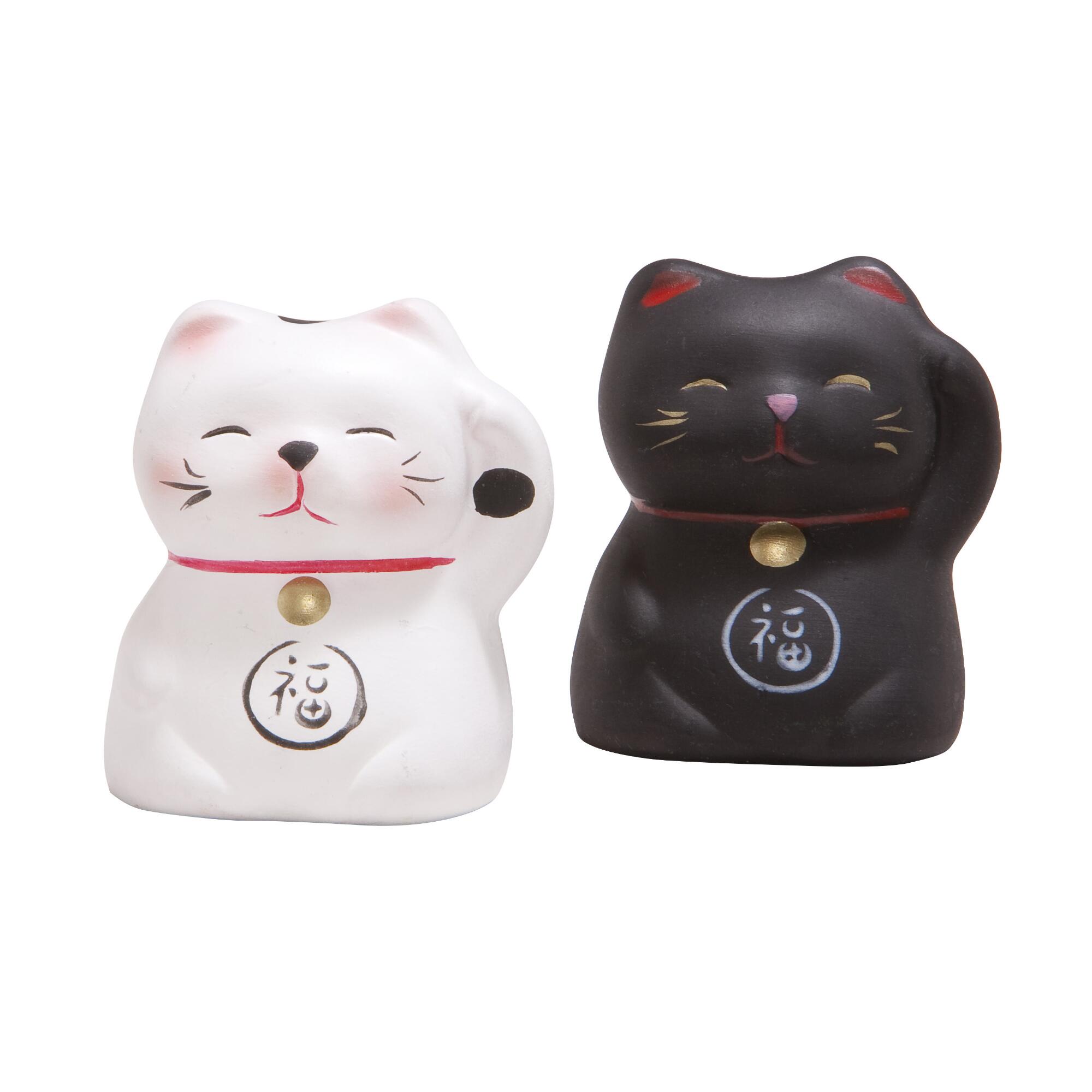 Ceramic Lucky Cat Figures Set of 2: Black/White by World Market