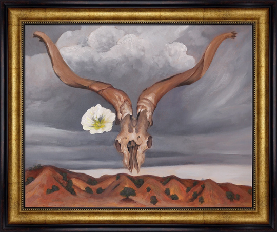 Ram's Head With Hollyhock By Georgia O'keeffe 20''x24'' Hand-Painted Oil Replica Living Room Wall Art Kitchen Decor Bedroom Framed