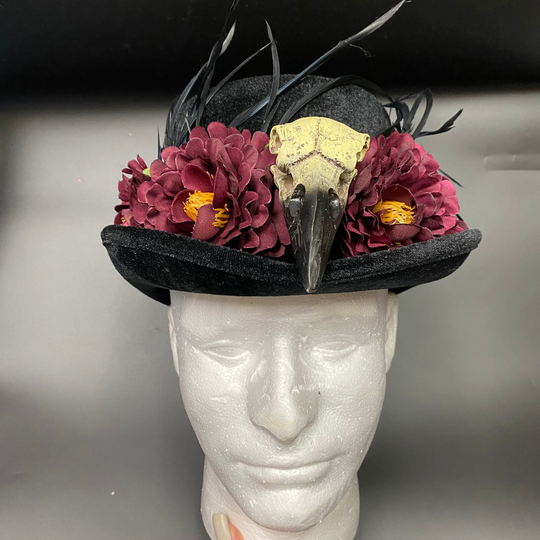 Crow Skull Voodoo Top Hat Pink Blue Flowers Witch Doctor