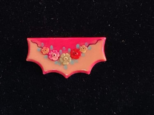 Vintage Celluloid Brooch 1930S 1940S Pink Floral Bar Pin Raised Flowers Scalloped Edge Vintage