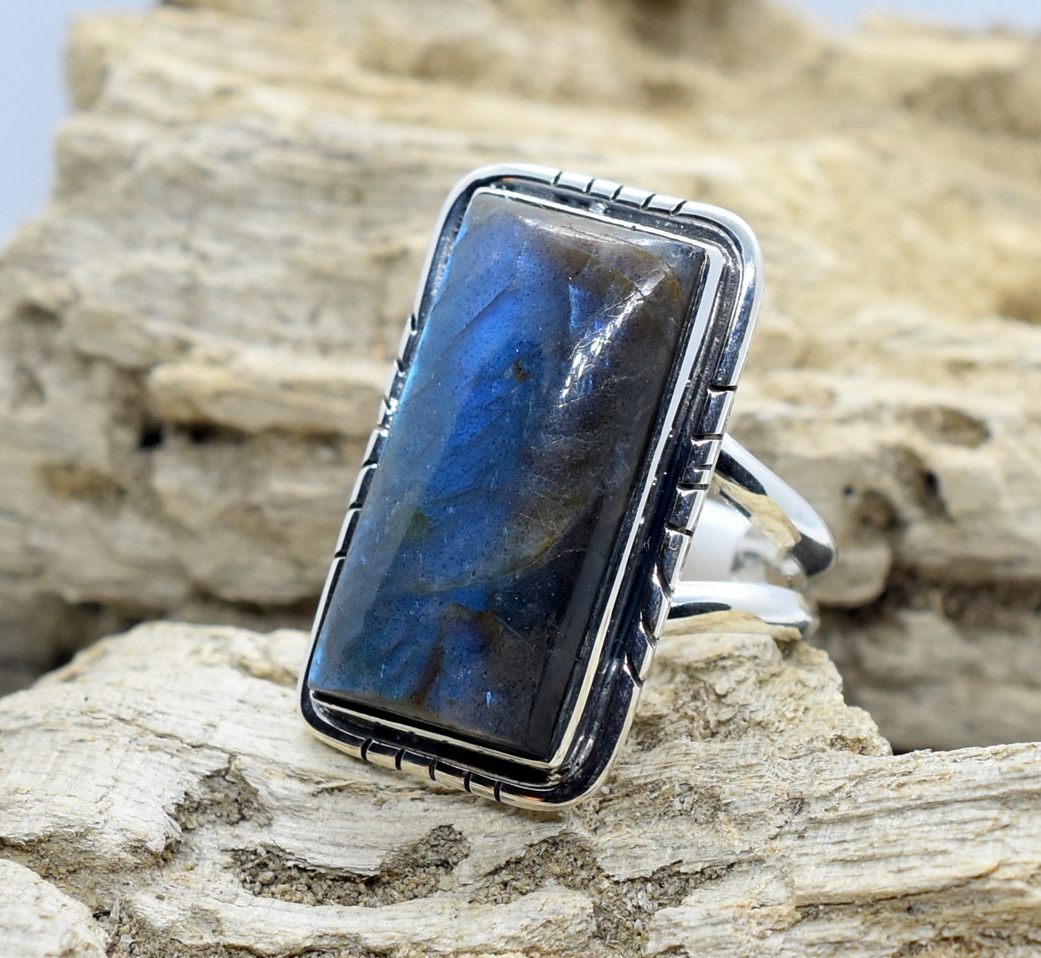 Labradorite Ring, 9 Us Silver , Handmade Statement Birthstone, Fashion Woman Mothers Day Gift, Hr 30 19