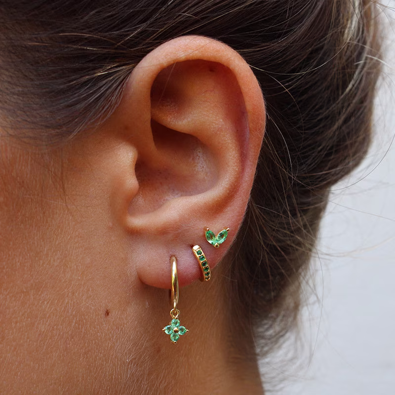 Dangle Floral Stacked Earring Set, Dangle Hoop Set, Gift For Her, Bridesmaid Gift, Gift Mom, Minimalist Earrings