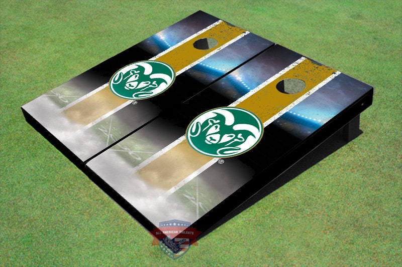Corn Hole Ncaa Colorado State University Rams Logo Gold Rosewood Matching Borders Cornhole Boards
