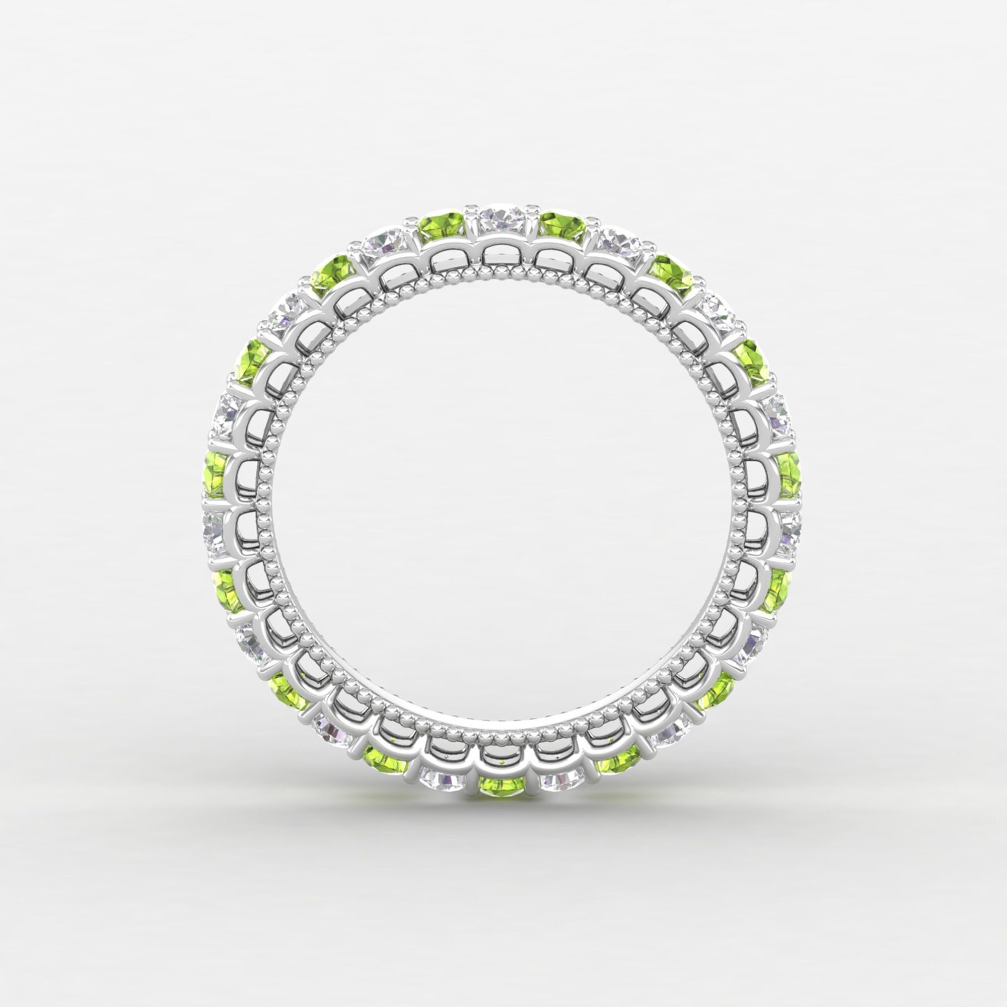 stacking Peridot Eternity Band, 14K Gold Ring, Antique Yellow Gift For Her