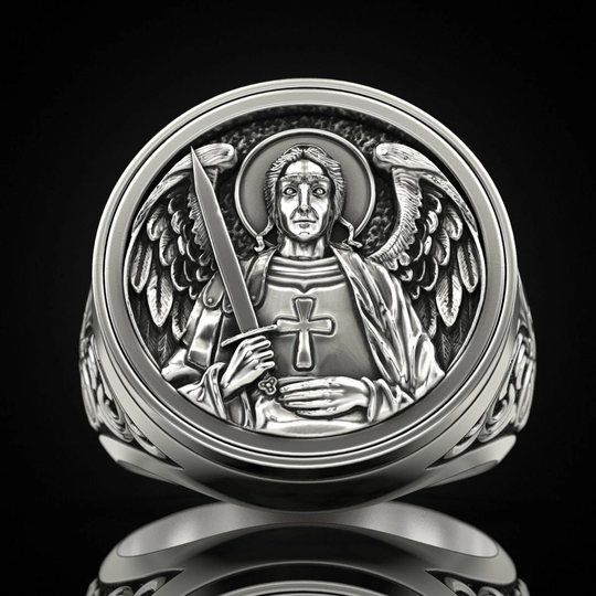 st Michael The Archangel Men Signet Ring, Saint Christian Birthday Gift Christianity