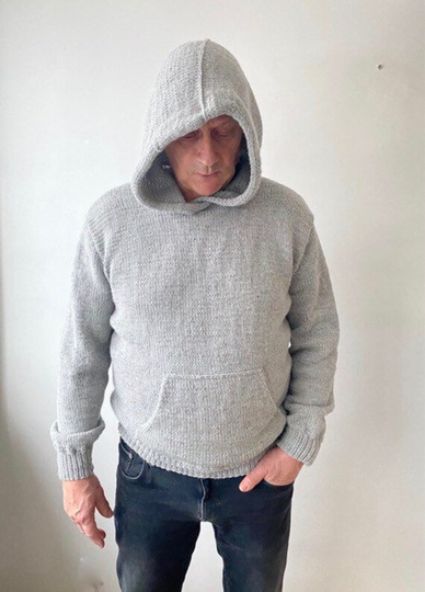 Light Grey Men's Hooded Knit Alpaca Blend Pullover/ Exclusive Rowan Yarn/ Mens Jumper/ Soft Gift For Him