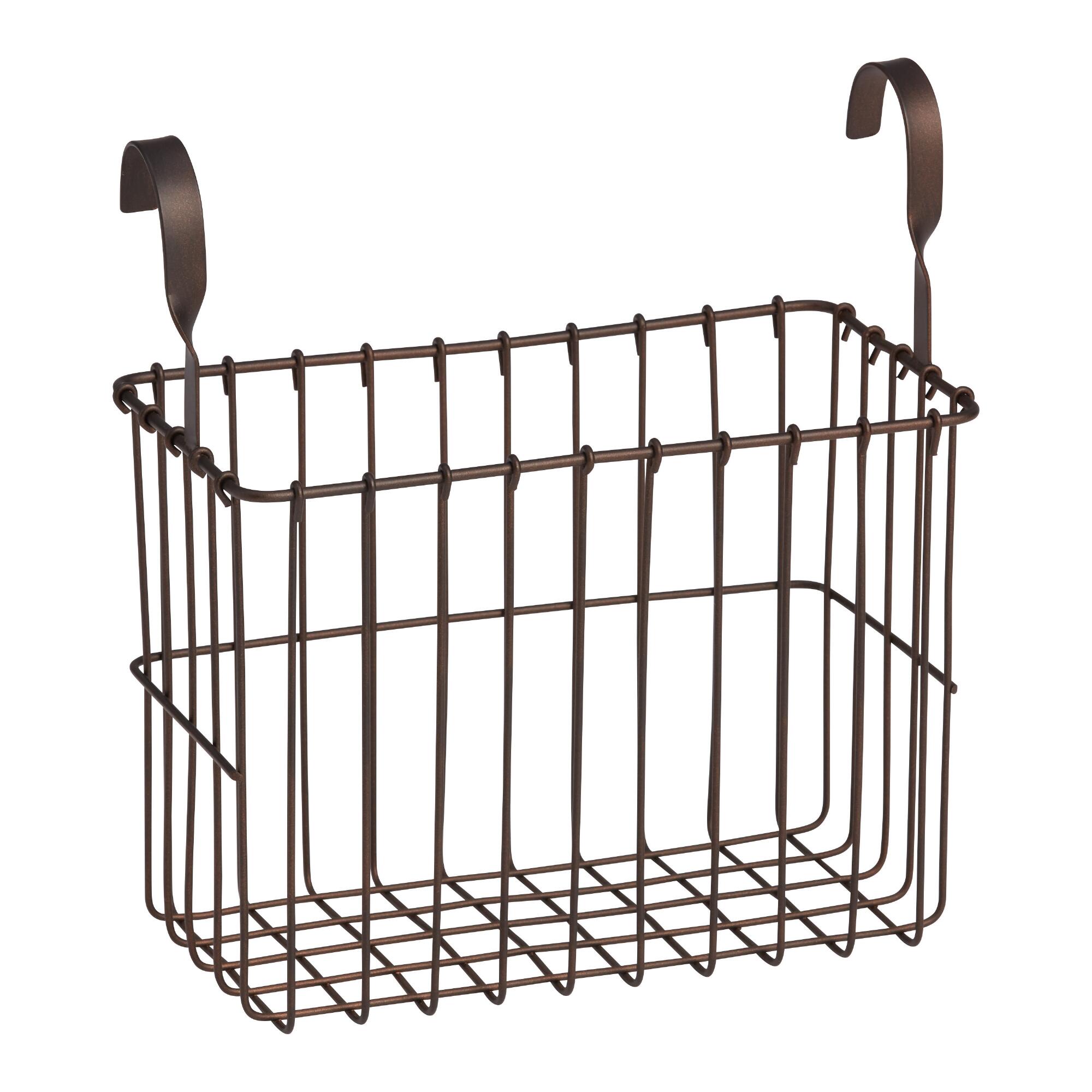 Espresso Metal Wire Regan Hanging Basket: Natural - Wood by World Market