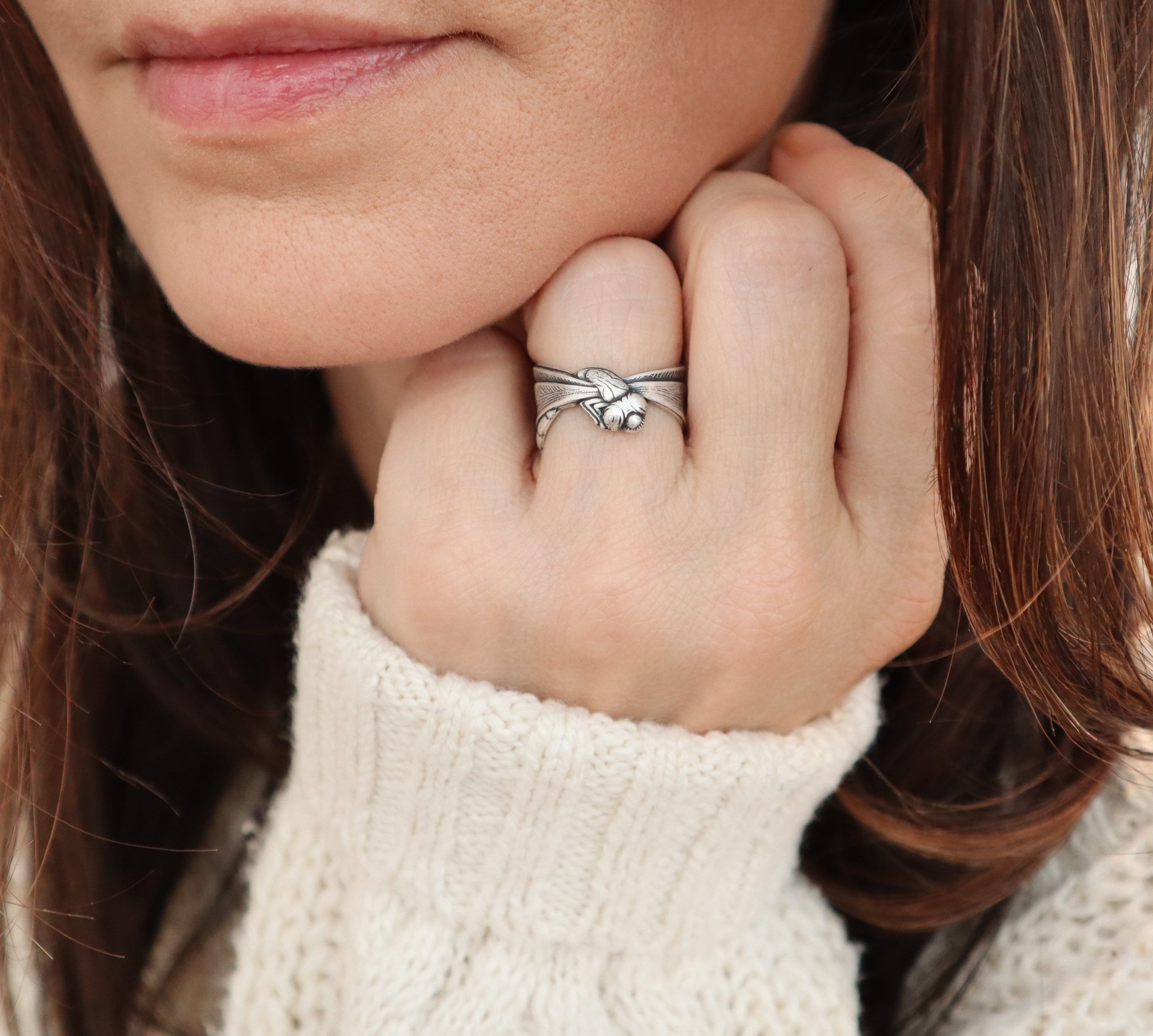 Dragonfly Ring, Adjustable, Sterling Silver Finish