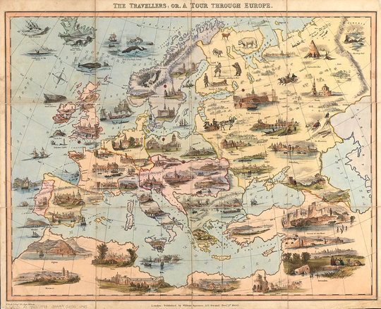 Pictorial Map Of The Travellers, A Tour Through Europe. Vintage Home Décor Reproduction