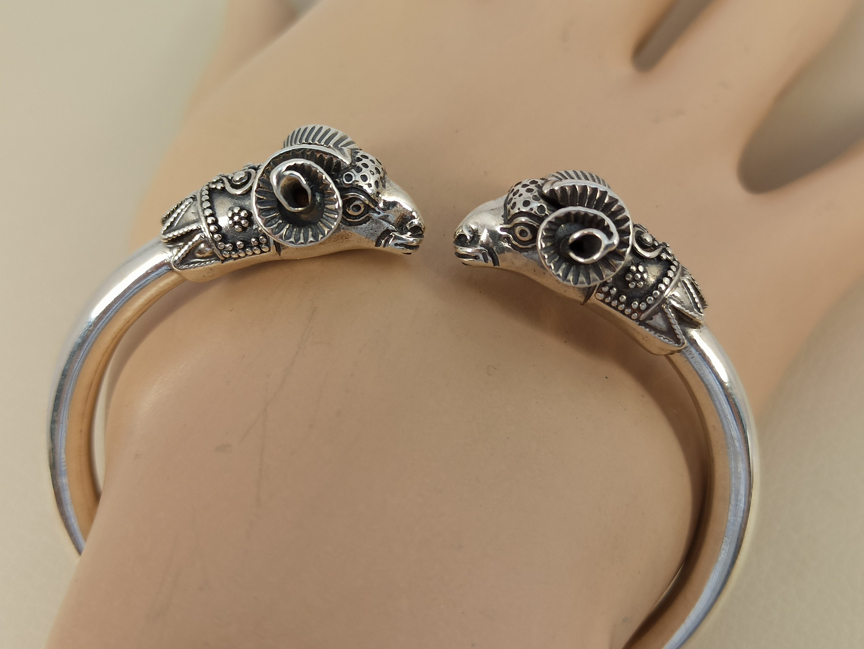 Ram Heads Sterling Silver 925 Bracelet, Sterling Bracelet With Ram Heads, Head In