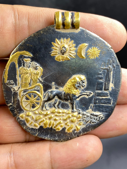Rare Ancient Old Bactrian Solid Silver Coin Pendent With 20K Gold Unique