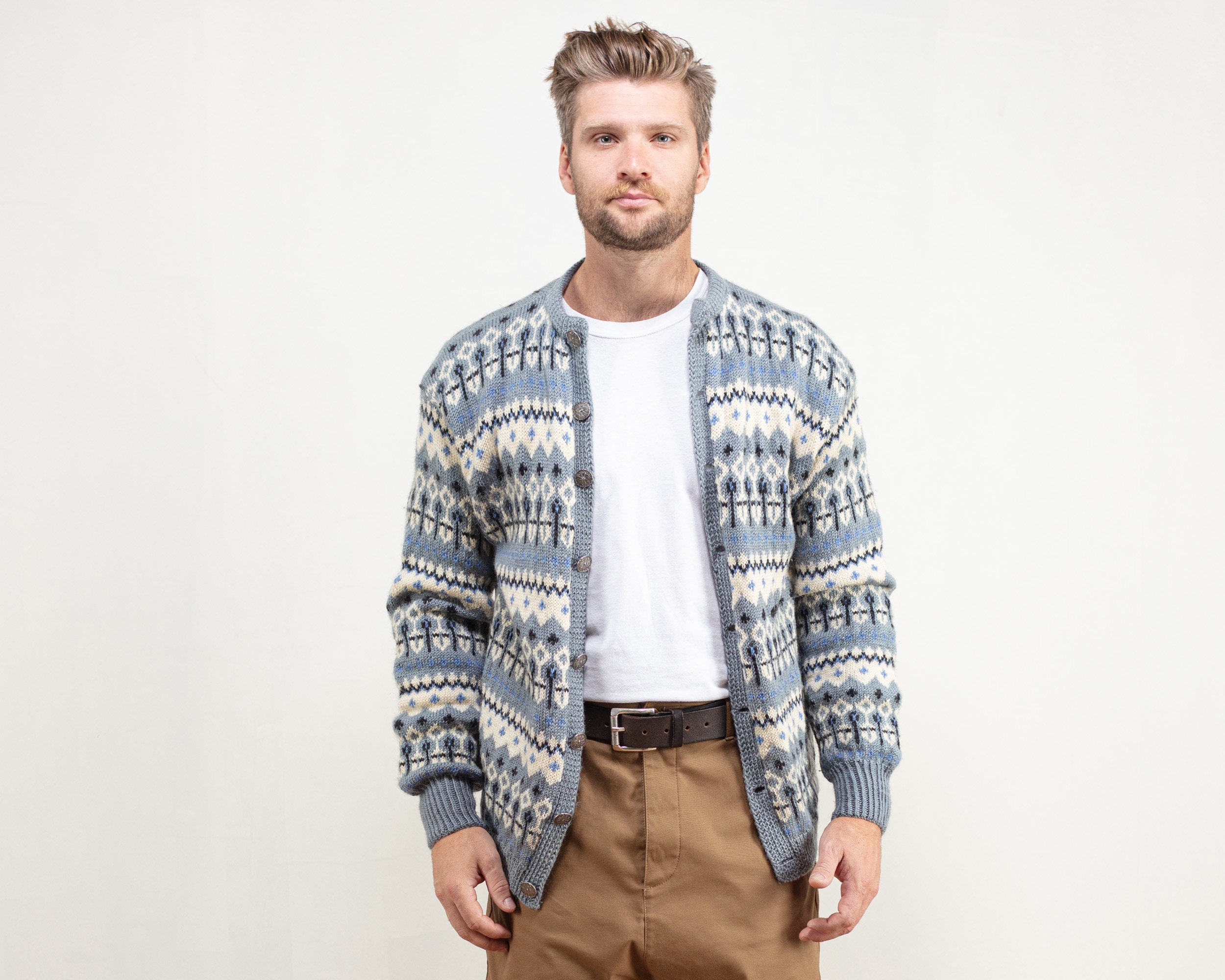 Vintage Nordic Wool Blend Telemark Sweater Men 1980's Retro Pullover Jumper Knit Clothing Boho Size Small S
