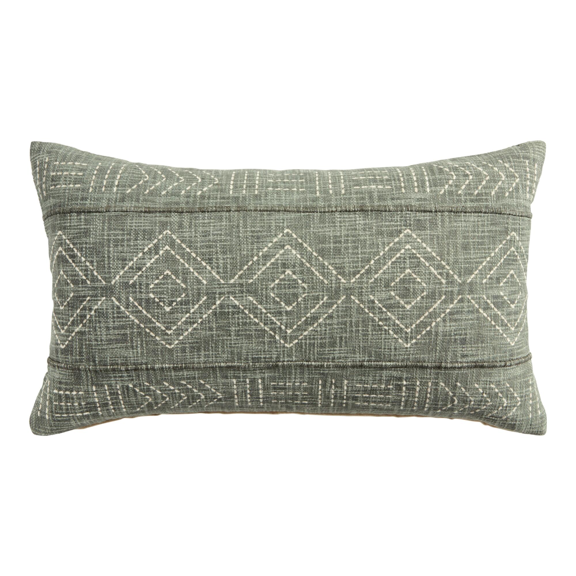 Dark Green Geo Printed Lumbar Pillow by World Market