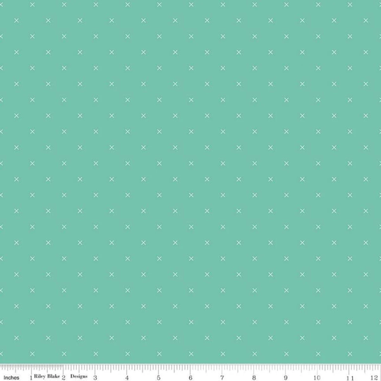 Bee Cross Stitch - Seaglass Basics Stripes Riley Blake Designs 100% Premium Cotton, Fabric By The Yard, Blue Green Blender