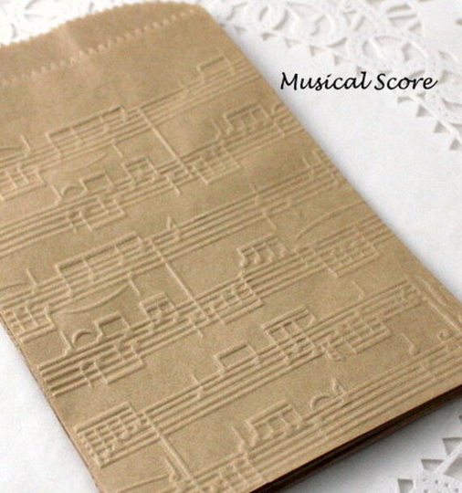 20 Musical Score Embossed Paper Bags, Choice Of Size/style