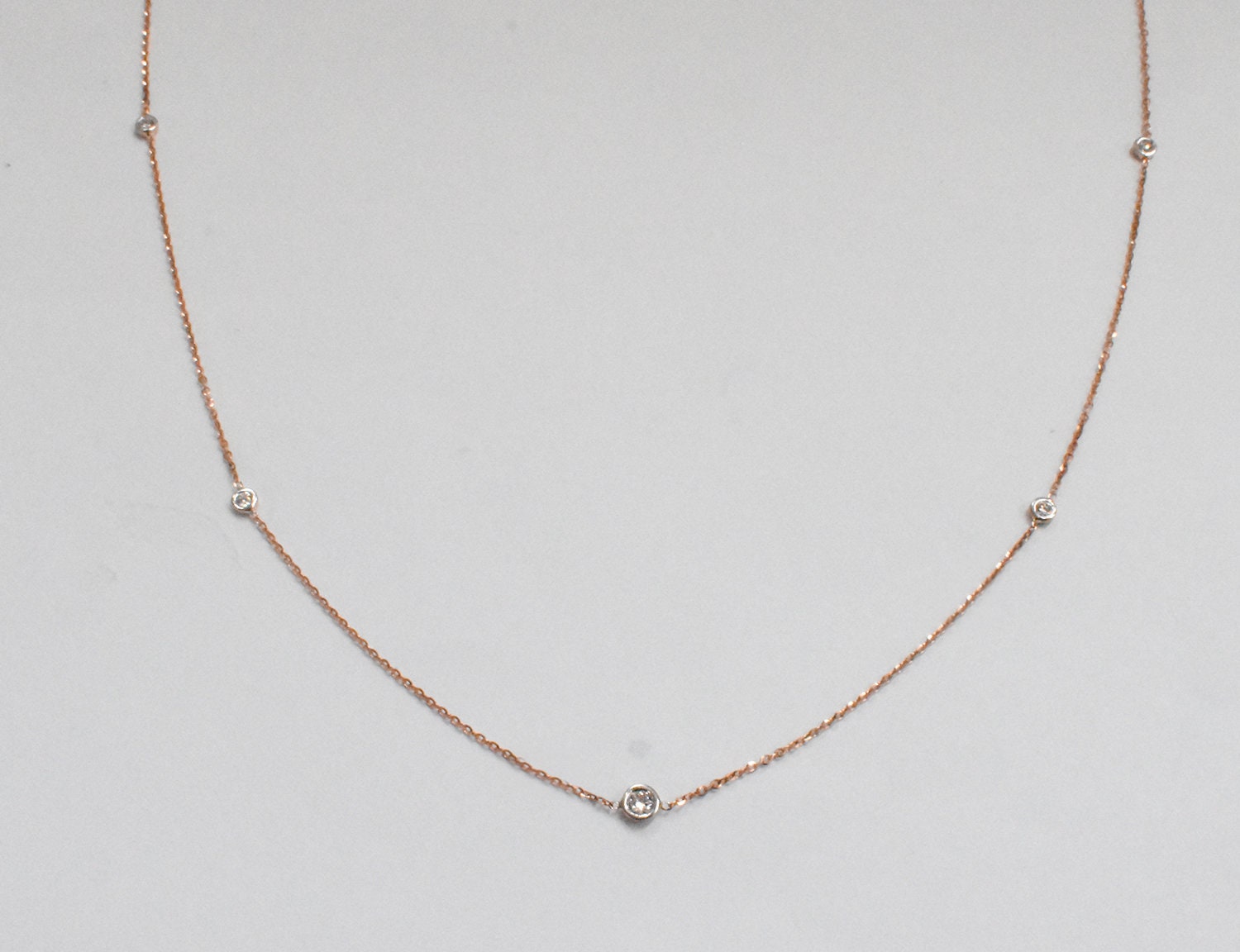 Diamond Solitaire Necklace/station 5 Layering 10K 14K 18K Gold Free Shipping Ojgd43/11