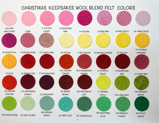 Wool Felt Sample Color Chart - Blend 154 Colors