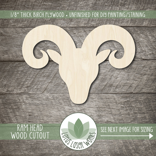 Ram Head Wood Cutout, Unfinished Blanks, Laser Cut Wooden Animal Shapes, Diy Craft Embellishment