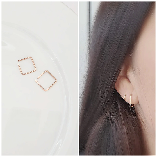 Gold Filled Square Hoops, Huggie Earrings, Rose Gold Filled Everyday Earrings, Sleeper Sterling Silver Earrings, Maggie