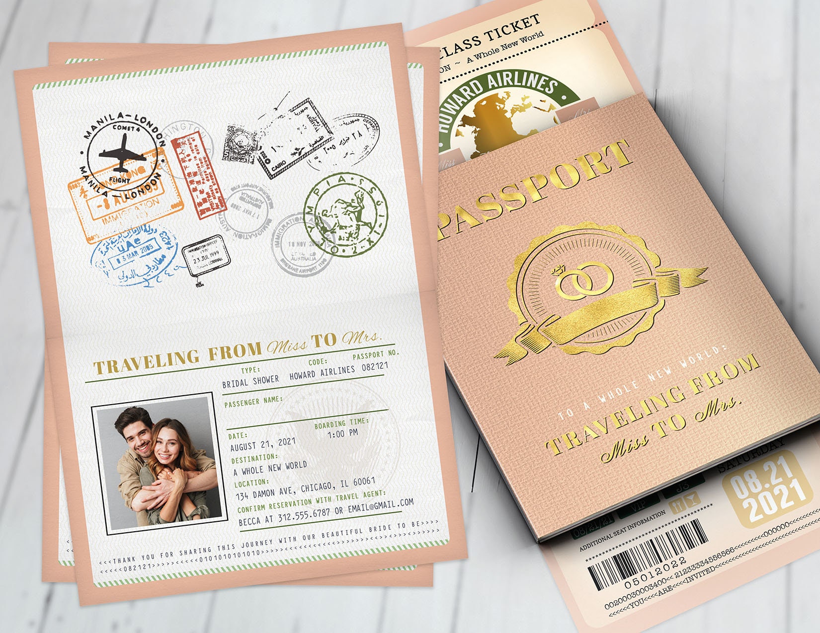 Passport & Ticket Bridal Shower Invitation, Birthday Party Retirement Party, Going Away Wedding, Digital Files Only