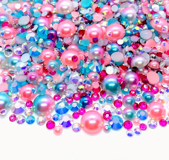 Carnival Blend Rhinestone Mix 2mm-10mm Flatback Jelly Resin | Faux Pearls Rhinestones Mixed Sizes Pink Blue Purple