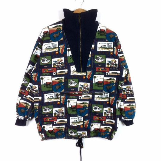 Rare Vintage Bonzo Australia Multicolour Kangaroo Pocket Half Zipper Sweatshirt Multicolour Medium Size