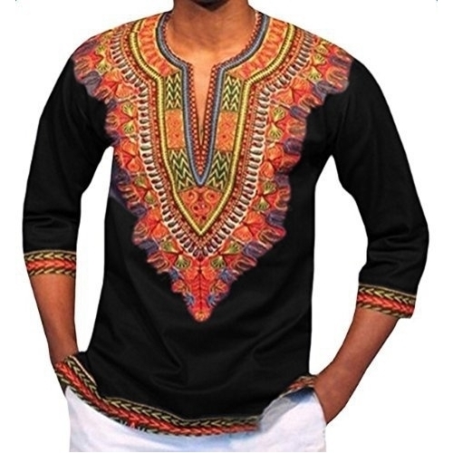 Men's T-shirt Dashiki Printed Tees African Black Grey Blended Casuel Homme Ethnic Half Sleeve Man Tops Streetwear Clothing - black, xxxl