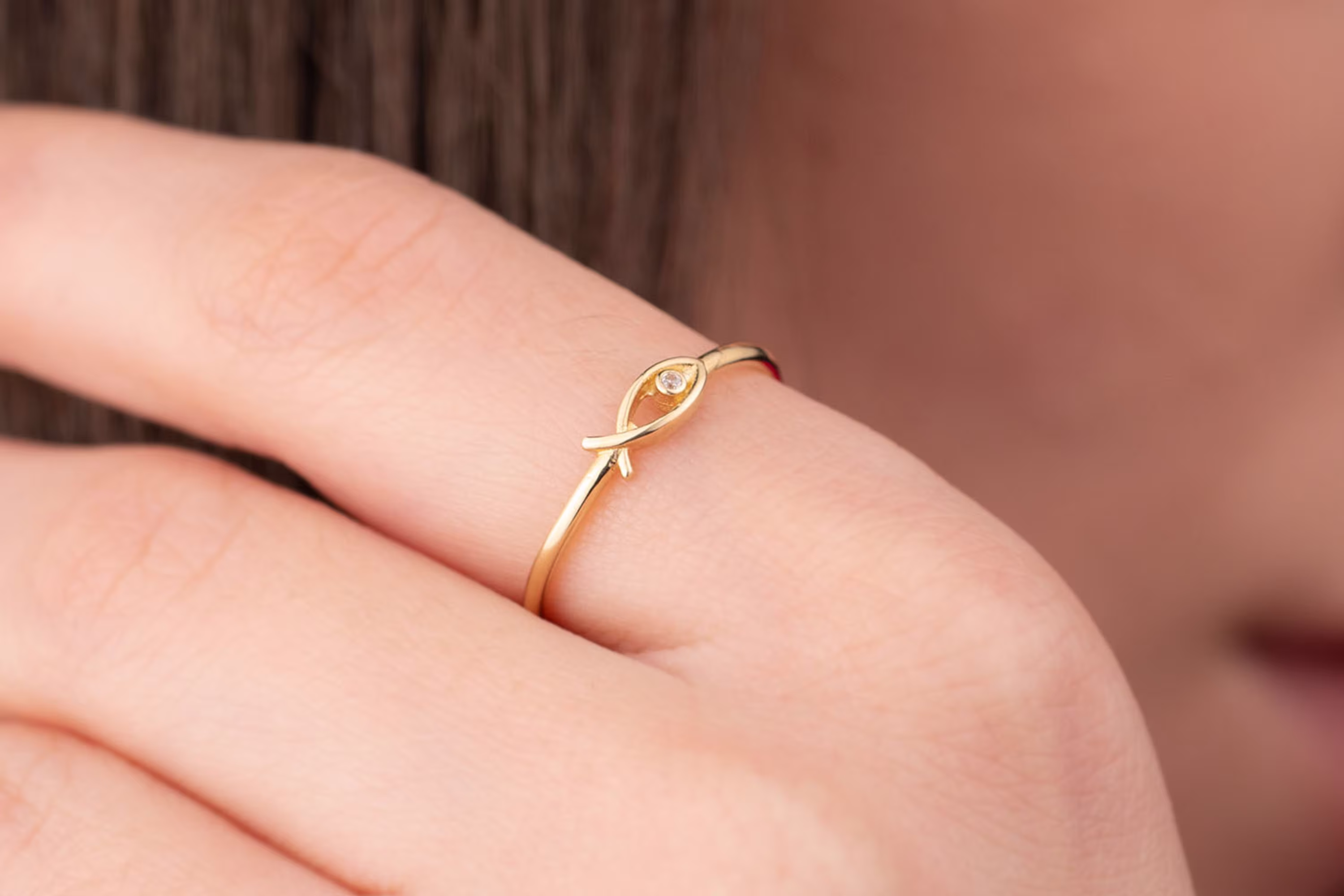 14K Solid Gold Ring, Fish Ichthus Minimalist Gift For Her, Dainty Birthday Gift, Graduation Symbol