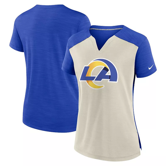 Women's Nike Bone/Royal Los Angeles Rams Impact Exceed Performance Notch Neck T-Shirt, Size: Large, Beige Over