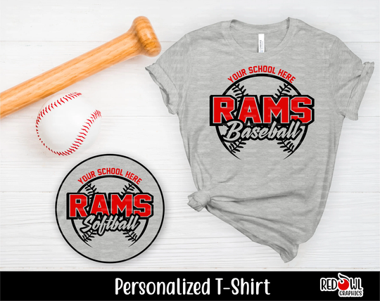 Personalized Rams T-Shirt, Customized,, Baseball, Softball, Shirt, Tee, Softball