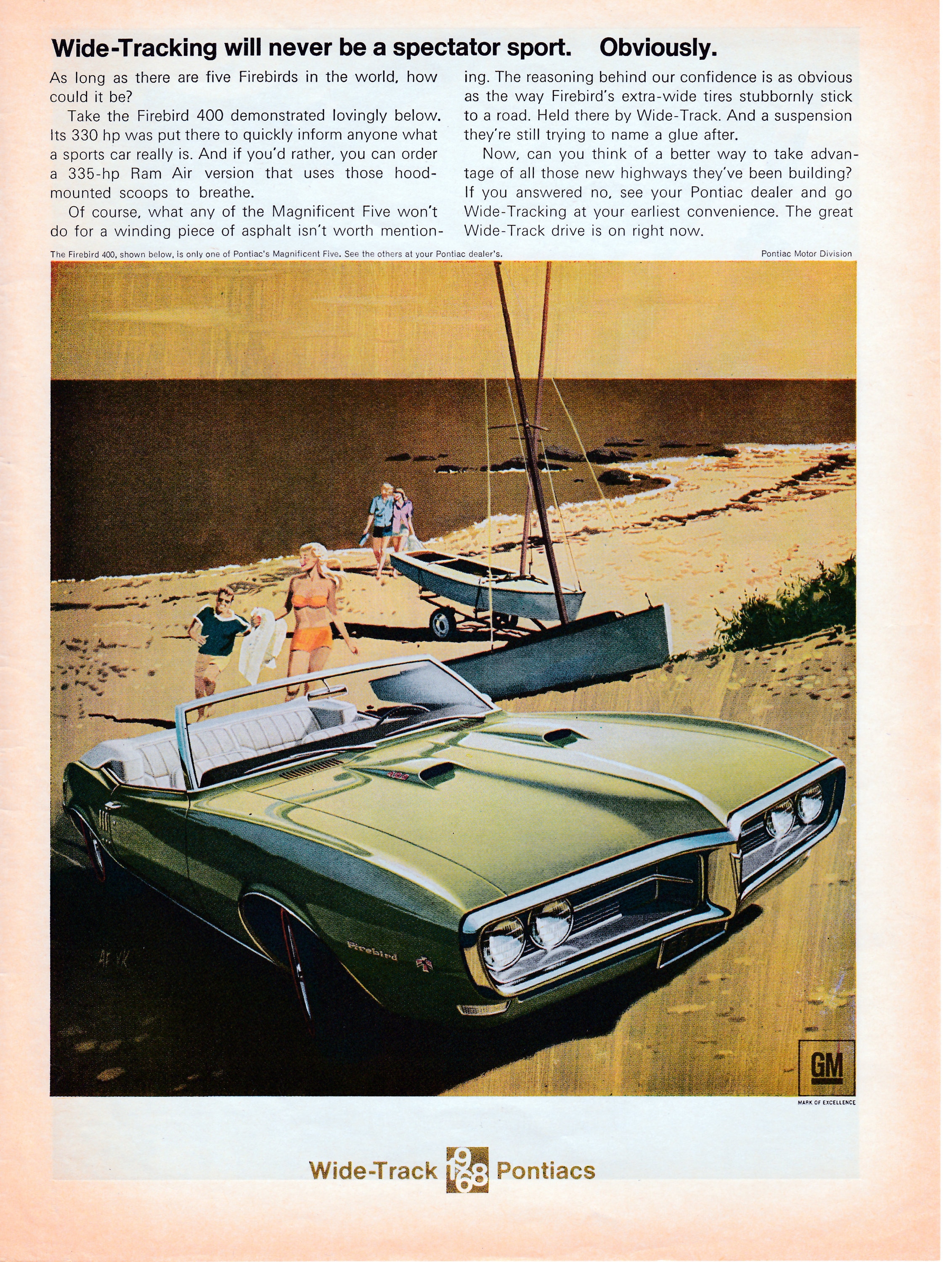 1968 Pontiac Firebird 400 Original Magazine Ad -335 Hp Ram Air Engine-Hood Scoop