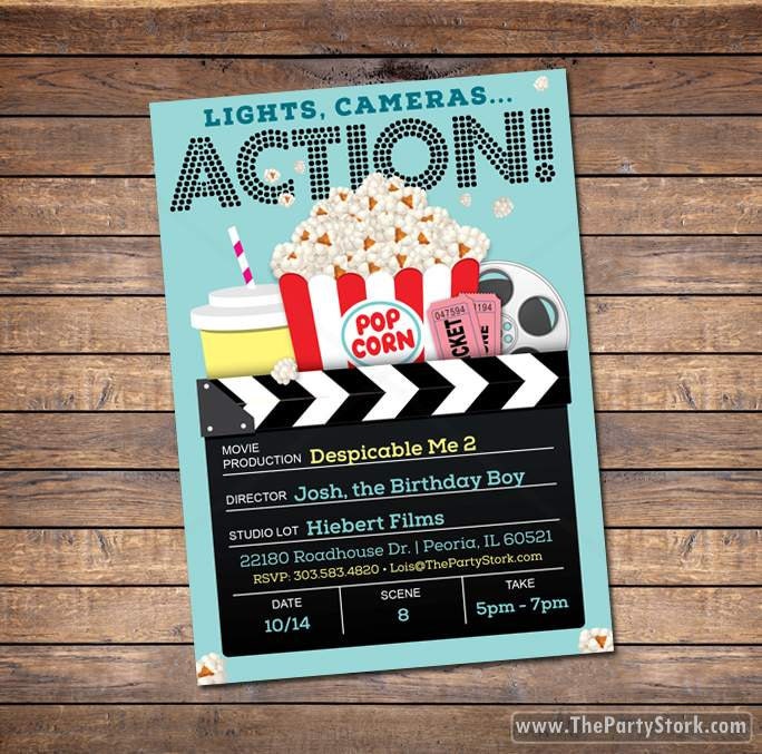 Movie Invitation For Boys, Birthday Invitation, Boy Party Invites