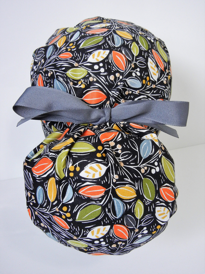 Folding Band Ponytail Medical Surgical Scrub Hat With Modern Fall Leaves