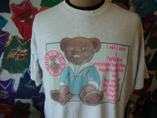 Vintage 90's I Wish Were A Teddy Bear Cartoon White T Shirt Size Xl