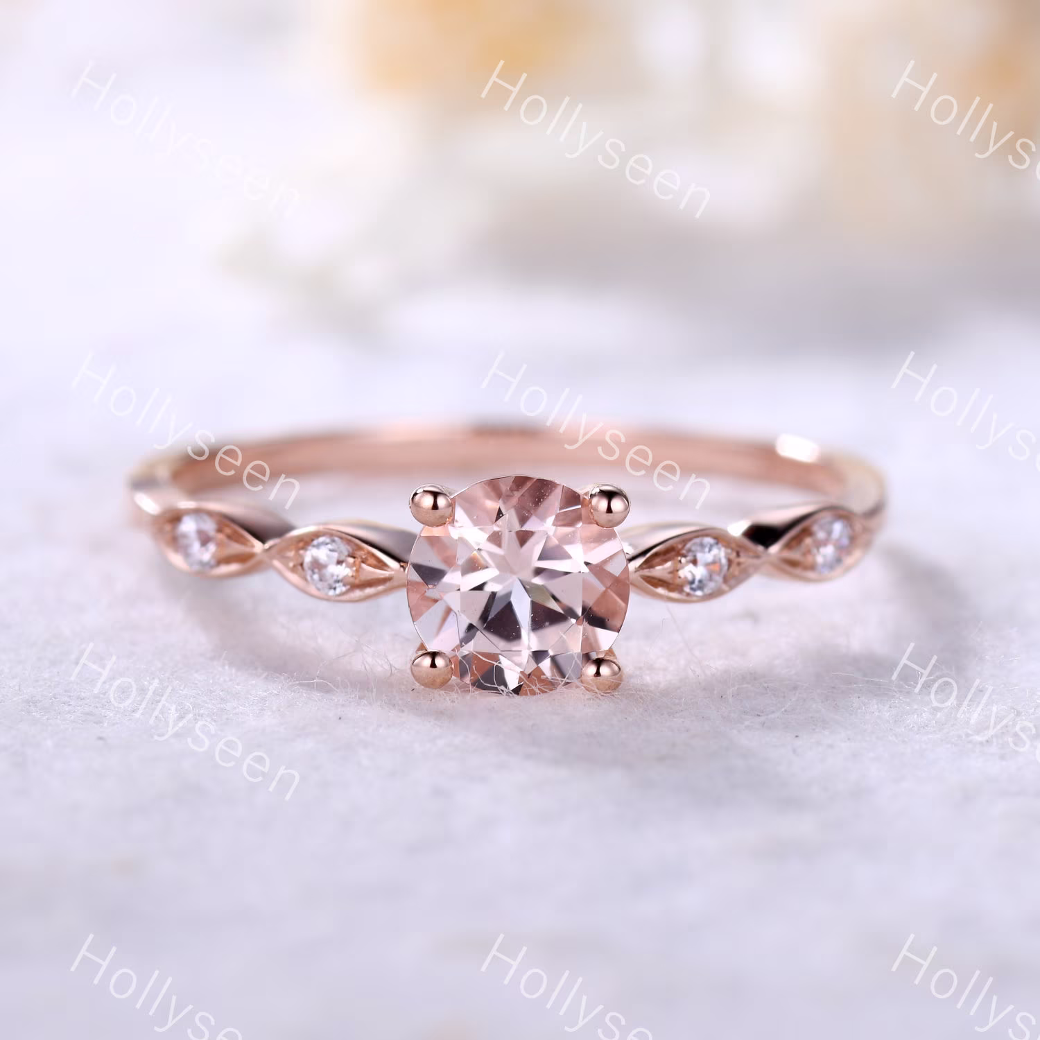 Vintage Pink Morganite Engagement Ring Rose Gold Dainty Round Sterling Silver Promise Jewelry
