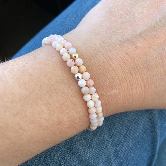 4mm Dainty Faceted Pink Opal Bracelet For Women, 14K Gold Or Sterling Silver | Love, Compassion, Anxiety Calming