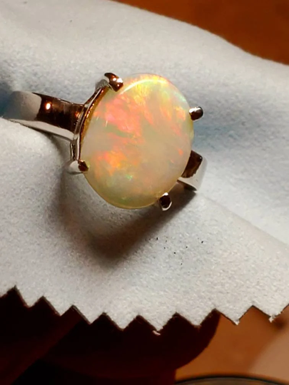 Opal Ring,, Jewelry, Australian White Opal, Fire
