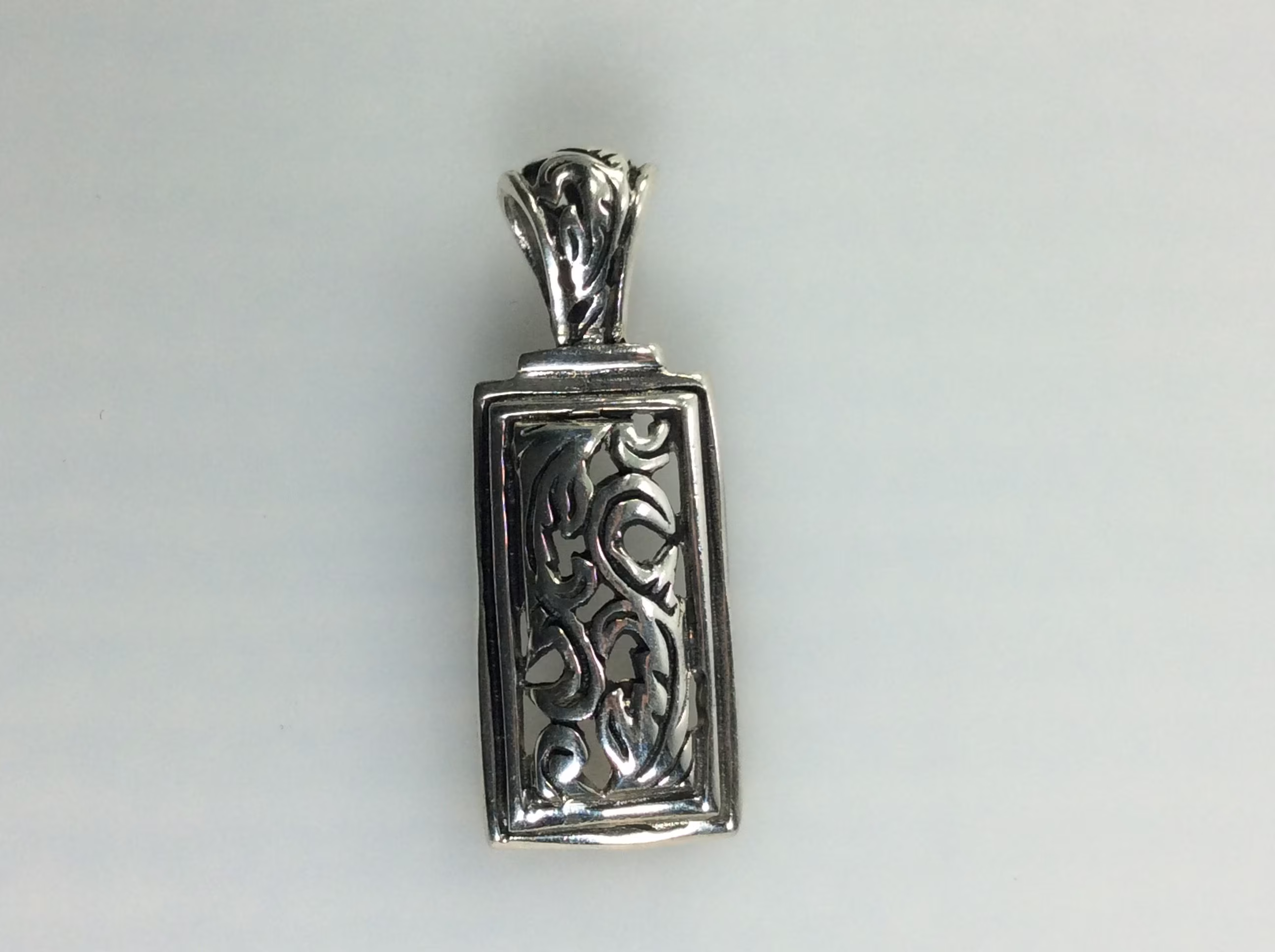 Vintage Pendant Sterling Silver 925 Floral Rectangle Design Used