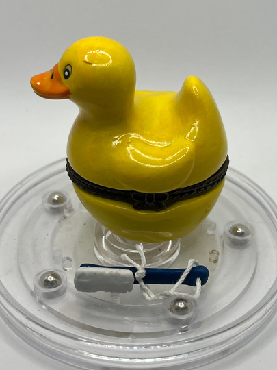 Rubber Ducky Porcelain Hinged Box With Back Brush Trinket Box