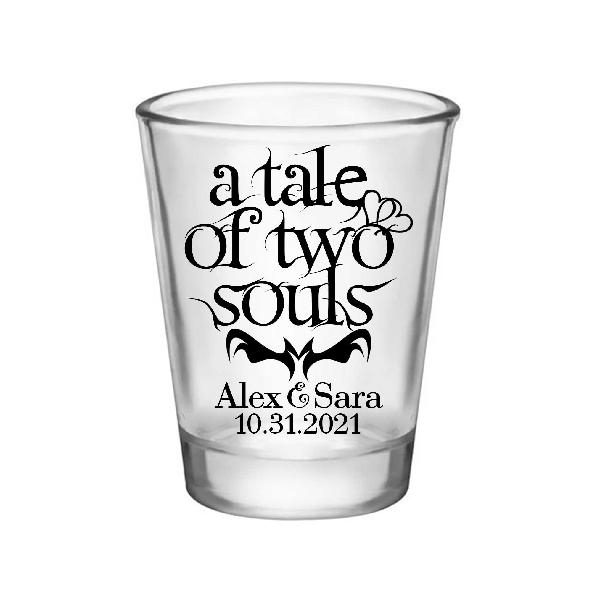 50 Wedding Halloween Shot Glasses Personalized Goth Decor Favors Tale Of Two Souls 1A Gothic