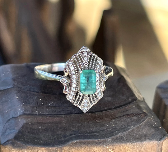 Natural, Emerald, Ring, in Sterling Silver, Size 9.5, Emerald Engagement Ring